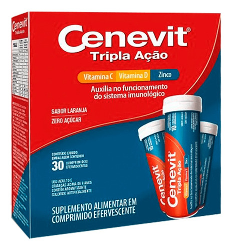 Vitamina C C/30 Cp Cenevit Tripla Ação Com 30 Efervecentes Sabor Laranja