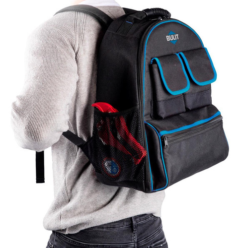Mochila Porta Herramientas Bulit Reforzada Bolsillo Notebook Color Negro