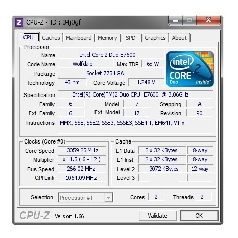 Processador Core 2 Duo E7600 3,06ghz 3mb 1066 775 (x3)