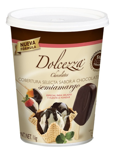 Cobertura Para Helados Sabor Chocolate 1kg, Marca Dolcezza.