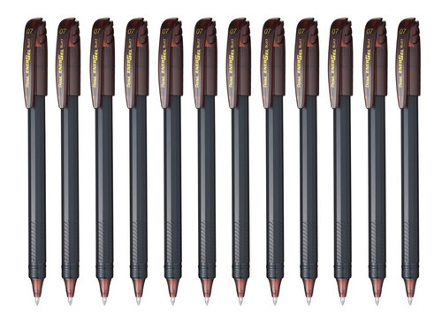 Bolígrafos Pentel Energel Stick Bl417 0.7 Mm Caja 12 Piezas Color de la tinta Cafe Color del exterior Negro