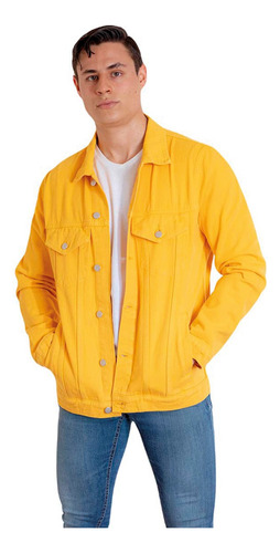 Chamarra Hombre Mezclilla Premium Vaquera Moda Casual Yellow