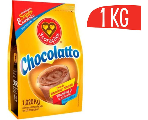 Achocolatado Chocolatto Chocolate Em Pó 3 Corações 1,020kg