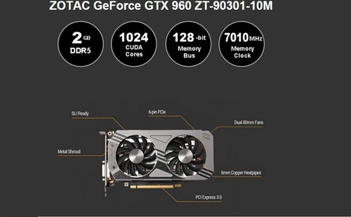 Zotac Geforce Gtx 960 2gb Gddr5 Pci Express 3.0 Hdmi Dvi Dis