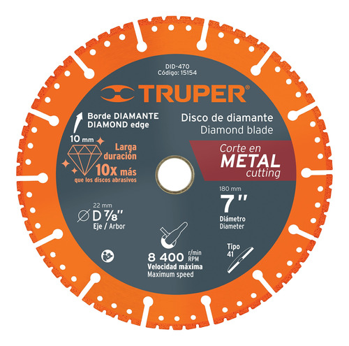 Disco De Diamante, 7' Corte Metal Truper 15154