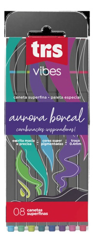 Caneta Superfina Tris Vibes Aurora Boreal 08 Cores Tinta Ciano Exterior Prateado