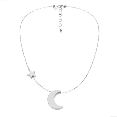 Imagen 1 de 9 de Collar Luna Estrella Plata 925 Mujer Agálea 