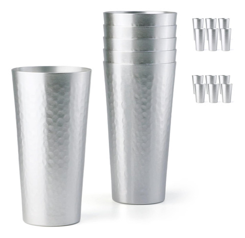 Clw Vasos Martillados De Aluminio Plateado, 15 Oz, Juego De 