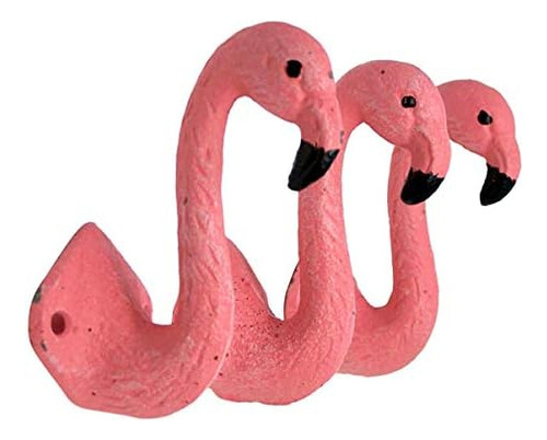 Pink Flamingo - Gancho De Pared De Hierro Fundido De 4 Pulga