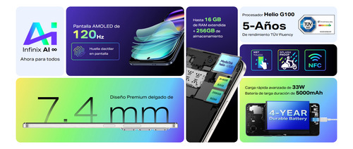 Celular Gamer Infinix Hot 50 Pro 256 Gb / 8gb + 8gb Dual Sim Gris