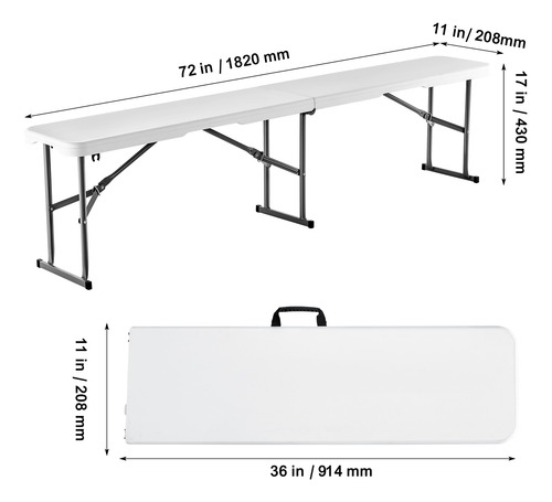 Vevor Banco Plegable De Plástico,plegable Portátilde 6 Pies,