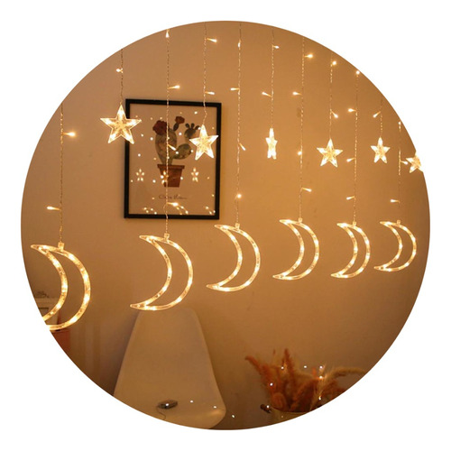 Cascata Led Com Estrelas E Lua Decoração 8 Funções 