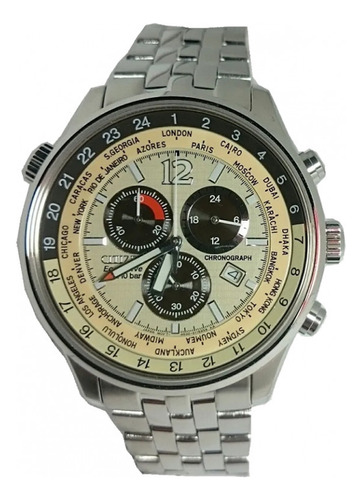 Relógio Masculino Citizen At0360-50w Chronograph Cor da correia Prateado Cor do bisel Prateado Cor do fundo Palha