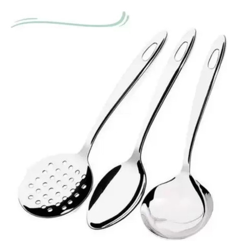 Kit Cozinha Colher + Concha + Escumadeira Cook Aço Inox