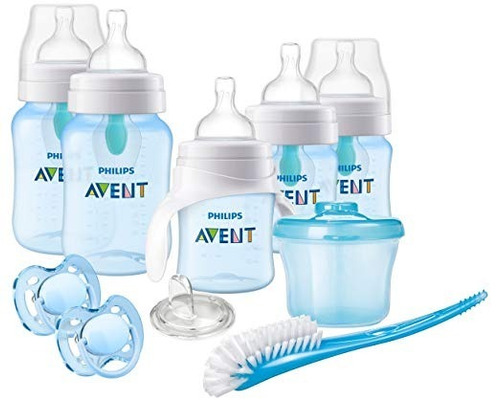 Set Avent Classic Airfree 10 Piezas Biberones Chupones 0m+ Color Azul