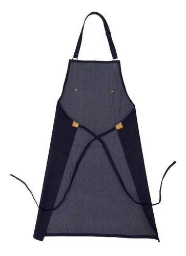 Imagen 6 de 7 de Delantal Denim Jean Y Cuero Con Porta Repasador Bolsillos