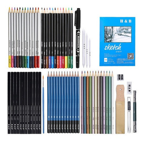 Juego De Lápices De Dibujo Profesional Y Estuche De 71 Pieza