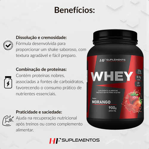 5x Whey Protein De Morango 900g Hf Suplements