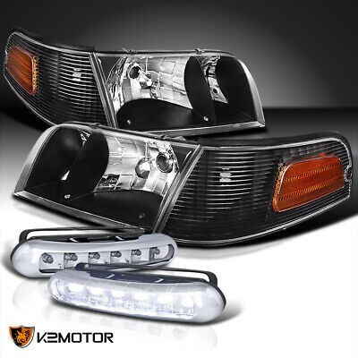 Fit 98-11 Ford Crown Victoria Euro Black Headlights+corne Kg