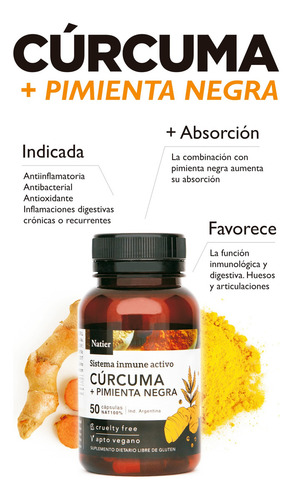 Natier Kit X2 Suplemento Cúrcuma Pimienta Negra X 50c Sabor Sin Sabor