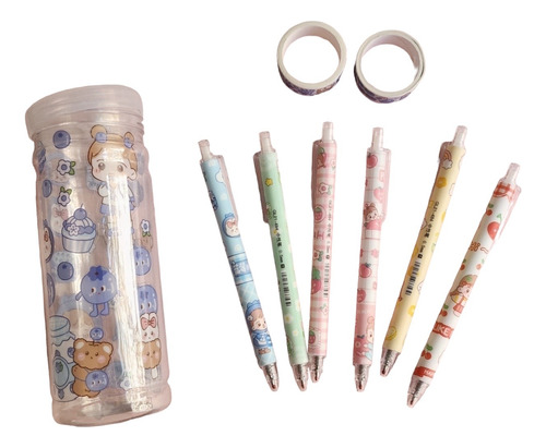 Estuche Kawaii 6 Lapices 2 Washi Tape