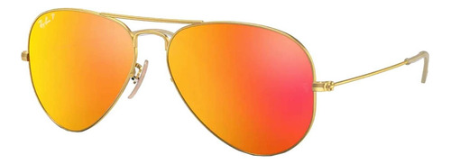 Anteojos de sol polarizados Ray-Ban Aviator Flash Lenses Standard con marco de metal color polished gold, lente orange de cristal flash, varilla polished gold de metal - RB3025