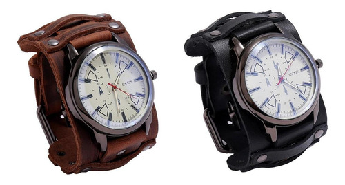 2 Uds., Reloj Con Puntero Punk Retro, Correa Ancha De Cuero,