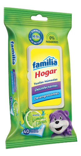 Imagen 1 de 8 de Toallas Húmedas Desinfectante Familia Hogar X 40 Und