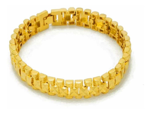 Pulsera Gruesa Unisex Bañada En Oro 21 Cms