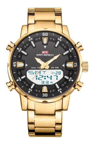 Relógio Kat-wach Masculino Anadigi Kt1815 Dourado E Preto