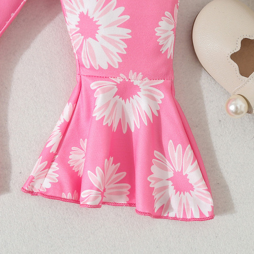 3pcs Conjunto Rosa Con Estampado De Flores Para Bebé Niñas