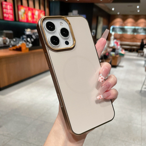 Funda Para Iphone Compatible Con Magsafe Colores Metálicos Beige Iphone 14