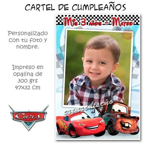 Cars Rayo Mc Queen Cartel Cumpleaños Bienvenida Con Tu Foto