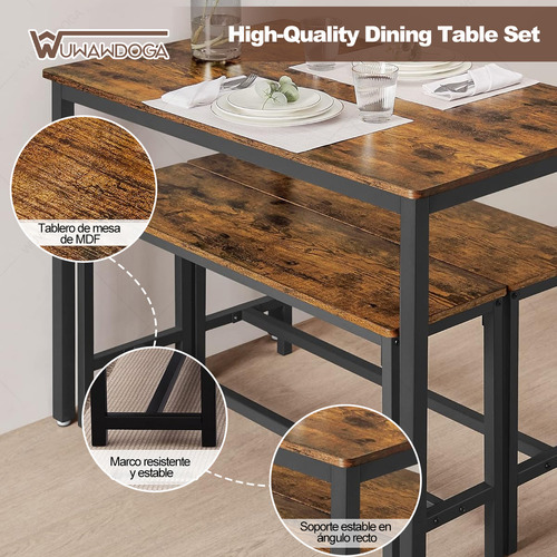 Juego Mesa De Comedor Rectangular Con 2 Sillas De 4 Personas