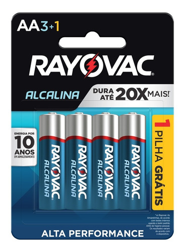 04 Pilhas Aa Alcalina Rayovac 1 Cart C/ 4 Unid