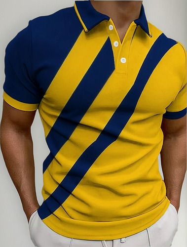 Camiseta Polo Masculina Com Estampa Colorida 3d E Solta