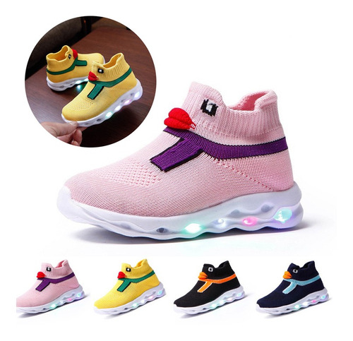 Zapatos Niños Niñas Bebe Tenis Suela Antideslizante Luz Led