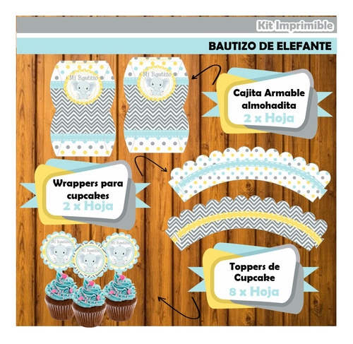 Kit Imprimible De Bautizo De Elefante