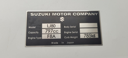 Suzuki Lj80 Emblema Plaqueta Identificación 