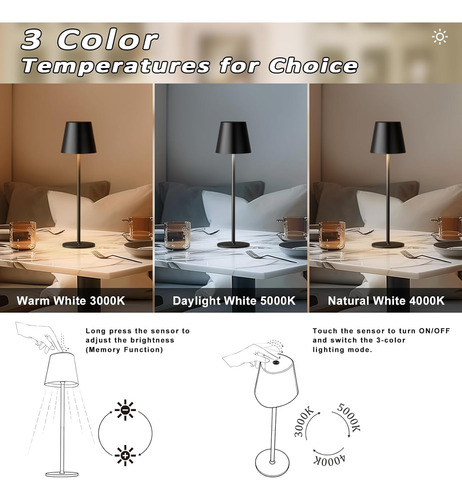 Lámpara De Mesa Inalámbrica, Atenuación Continua De 3 Colore