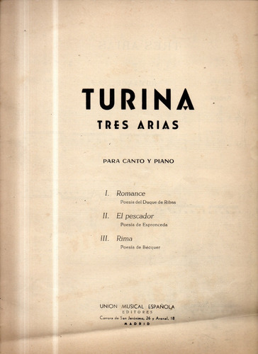 Turina Tres Arias Partitura Para Canto Y Piano