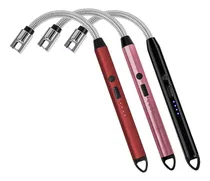 Comprar 3 Piezas Encendedor Electrico Usb Recargable,encendedor De Plasma Con Pantalla Led,saiviek Jl897-3 Encendedor De Arco Eléctrico Con Cuello Flexible De 360°, Para Velas,cocina,camping Negro+rojo+oro Ro