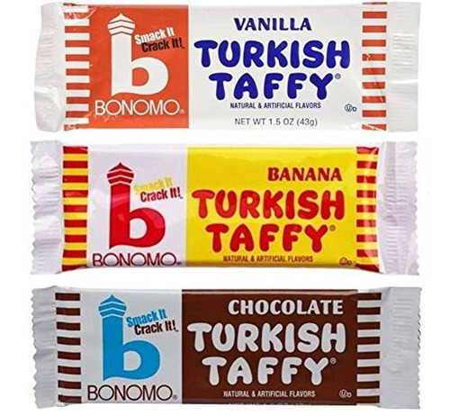 Bonomo Turkish Taffy Candy 3 Sabor 9 Bar Variedad Paquete: