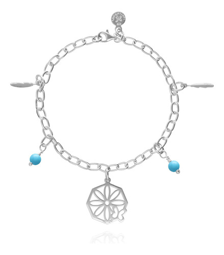 Pulsera Mujer Plata 925 Atrapasuenos Piedras Color Turquesa Diámetro 18 Cm Largo 18 Cm