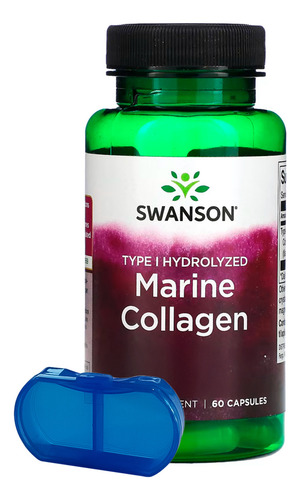 Colágeno Peixe Hidrolisado Swanson 60 Capsulas +porta Caps Sabor Sem sabor
