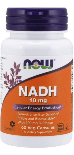 Nadh 10 Mg Con 200 Mg De D-ribosa, 60 Caps, Now