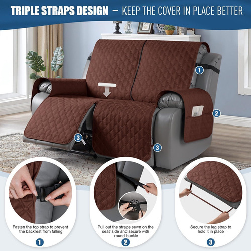 Adecuado For Sofá Reclinable 2 Plazas Con Pies Con Bolsillos