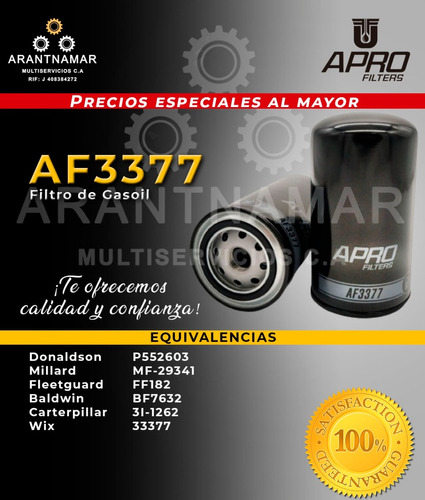 Filtro De Combustible Apro Af3377 33377 Bf7632 P551315