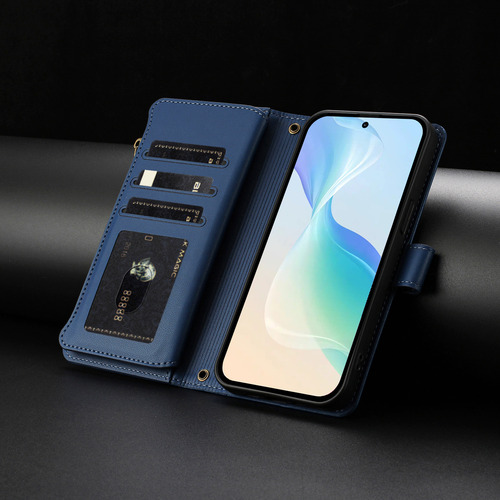 Funda Tipo Cartera De Piel Con Cierre De 9 Ranuras Para Huawei Nova Y70/y90, 6 Colores, Función Atril, Desmontable, Correa De Muñeca