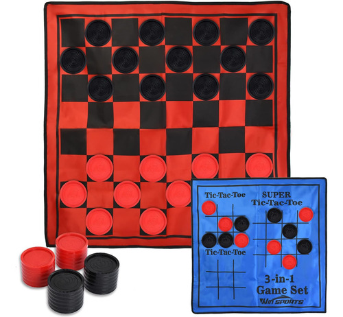 Win Sports Juego De Damas Gigantes 3 En 1, Super Tic Tac Toe